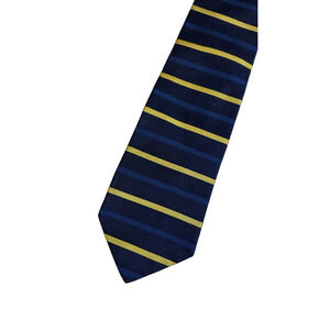 Brooks Brothers Makers\Necktie Dark Blue Gold Stripe Tie Silk USA 3.5" x 58"